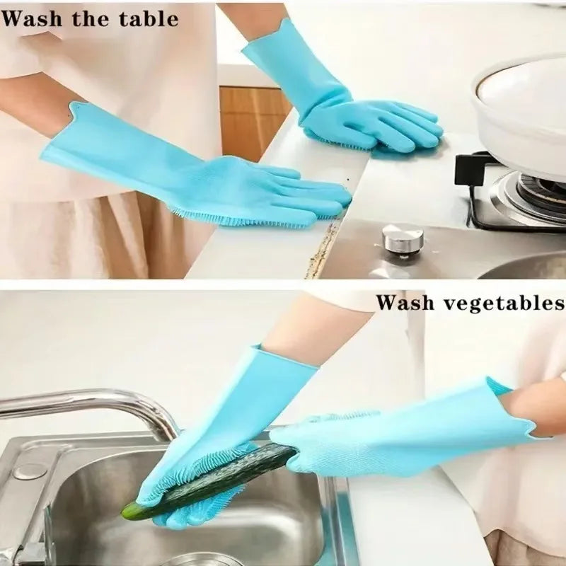 Pet Bathing Glove - Silicone Scrubber Mitt for Dogs & Cats (Blue/Pink)