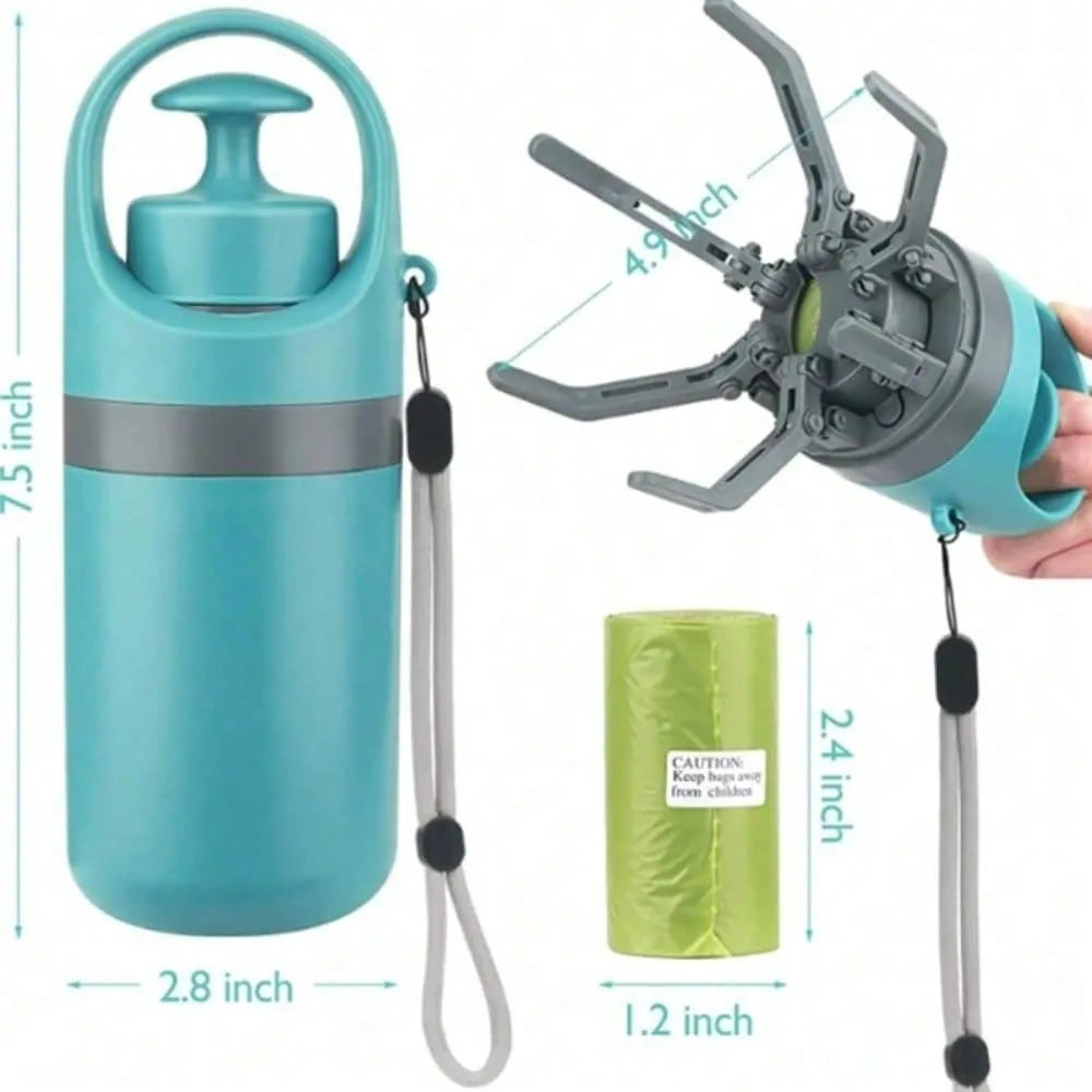 Portable Dog Pooper Scooper No Touch Claw Pickup Tool with Waste Bag Holder