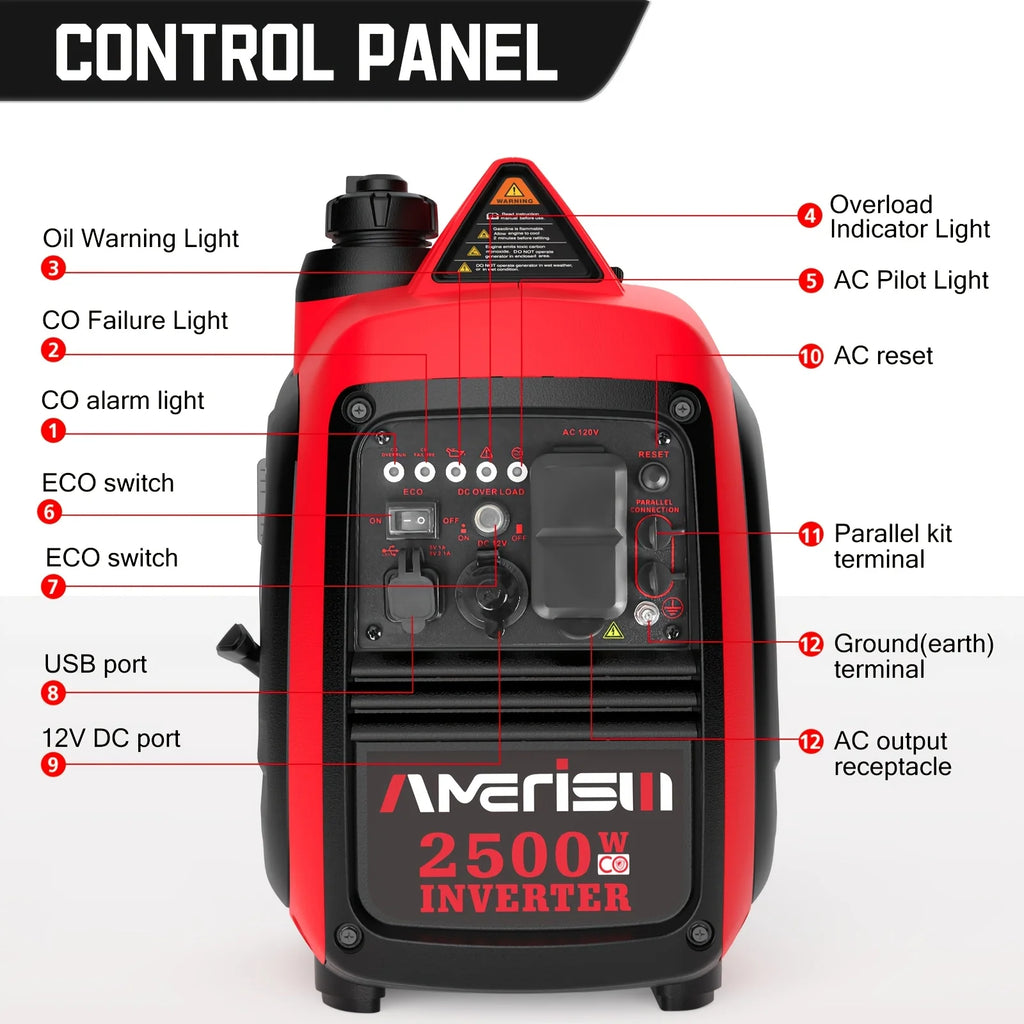 Super Quiet 2500/3800/5000-Watt Gas Powered Portable Inverter Generator with CO Sensor