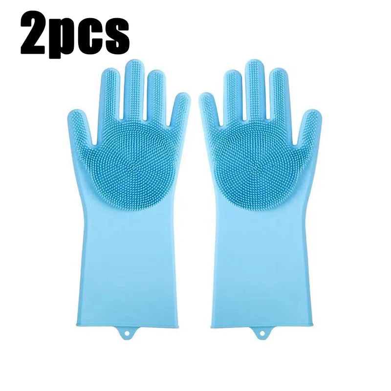 Pet Bathing Glove - Silicone Scrubber Mitt for Dogs & Cats (Blue/Pink)