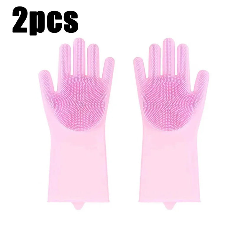 Pet Bathing Glove - Silicone Scrubber Mitt for Dogs & Cats (Blue/Pink)
