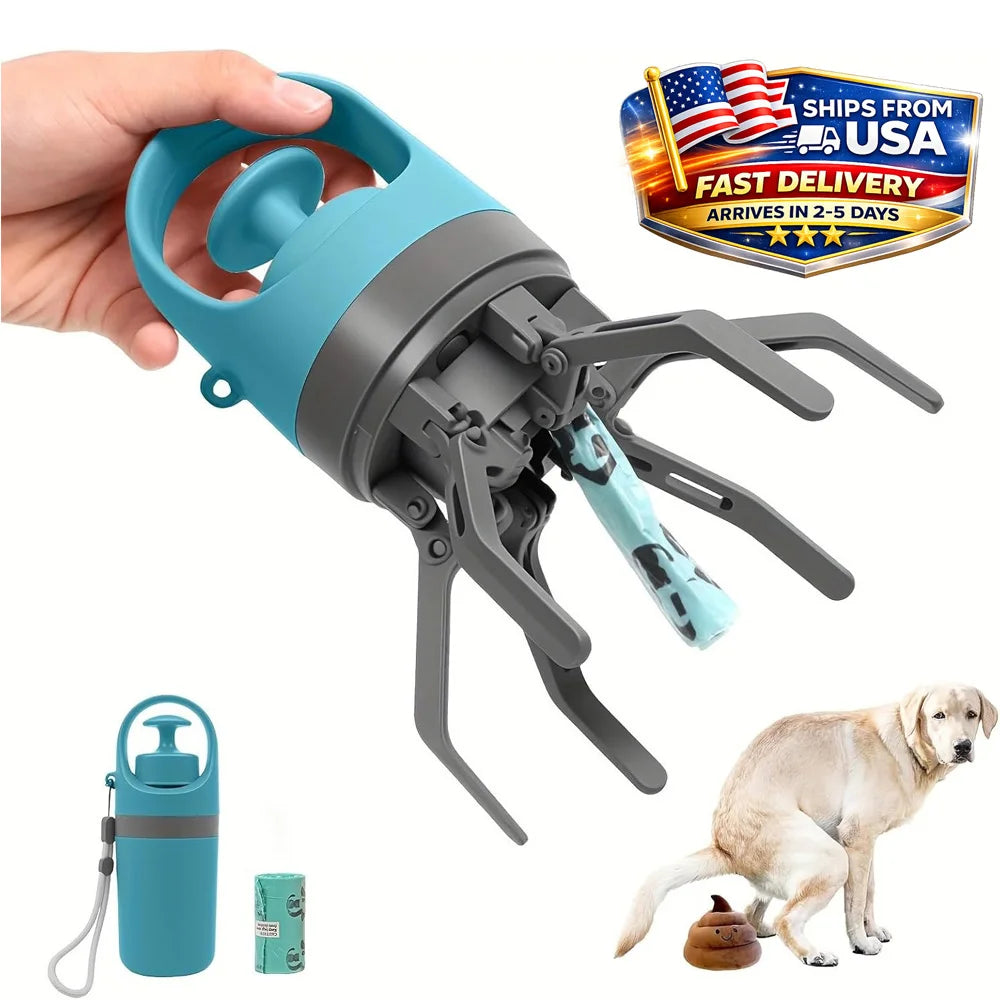 Portable Dog Pooper Scooper No Touch Claw Pickup Tool with Waste Bag Holder