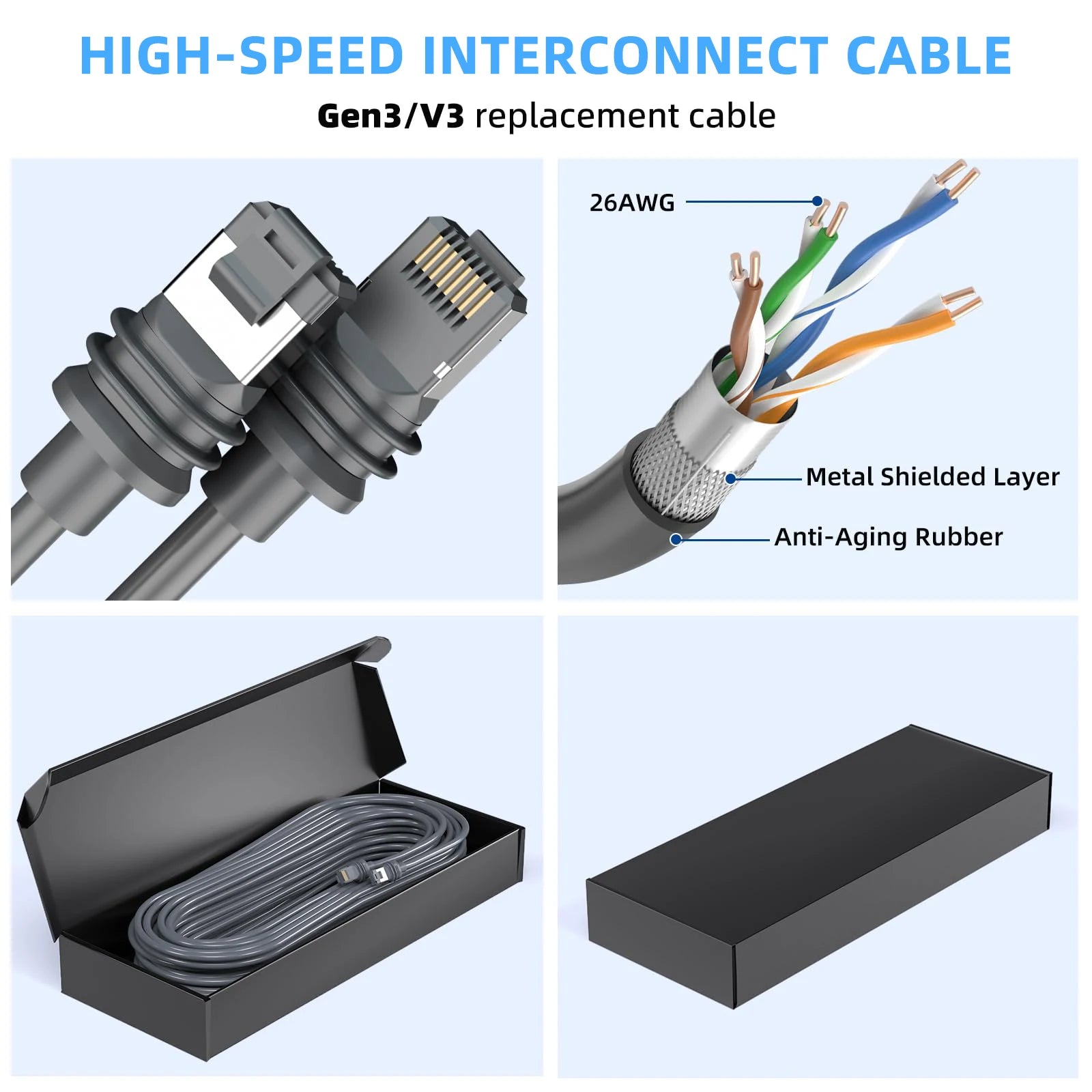 46M/150FT Heavy-Duty Starlink Gen 3 Compatible Satellite Kit V3 - Outdoor Installation Cable with 150ft(46m) Cable
