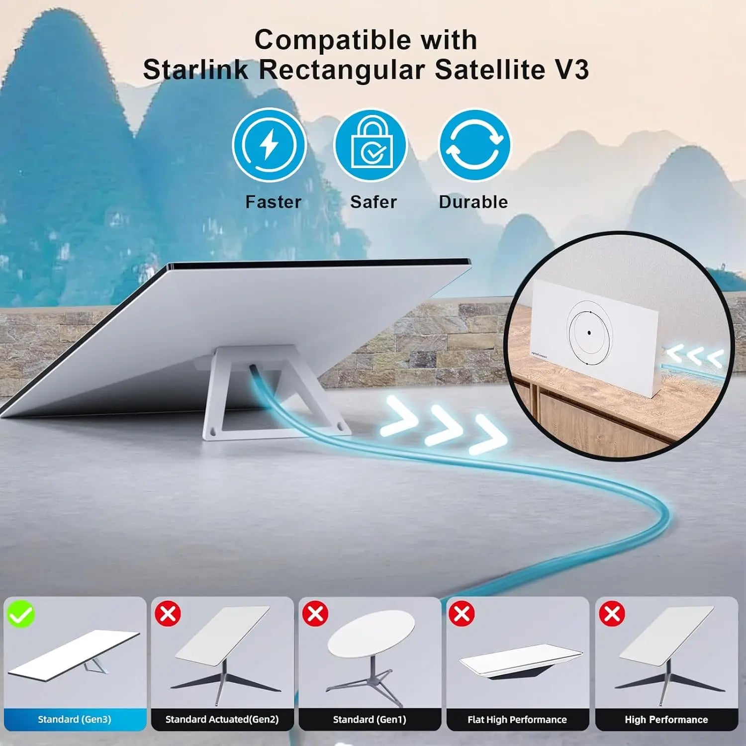 46M/150FT Heavy-Duty Starlink Gen 3 Compatible Satellite Kit V3 - Outdoor Installation Cable with 150ft(46m) Cable