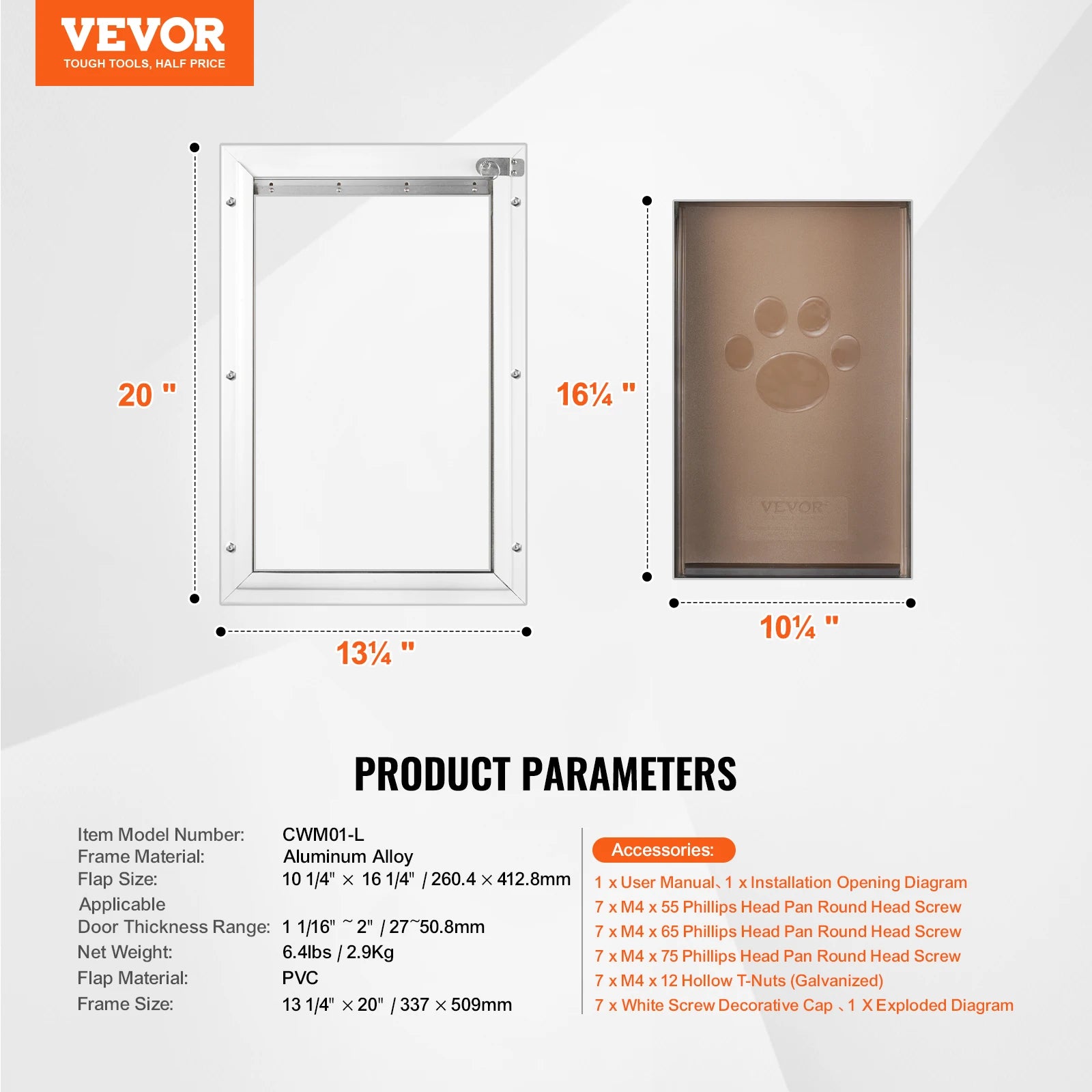 Pet Door Aluminum Frame with Lock and Flap System Weatherproof