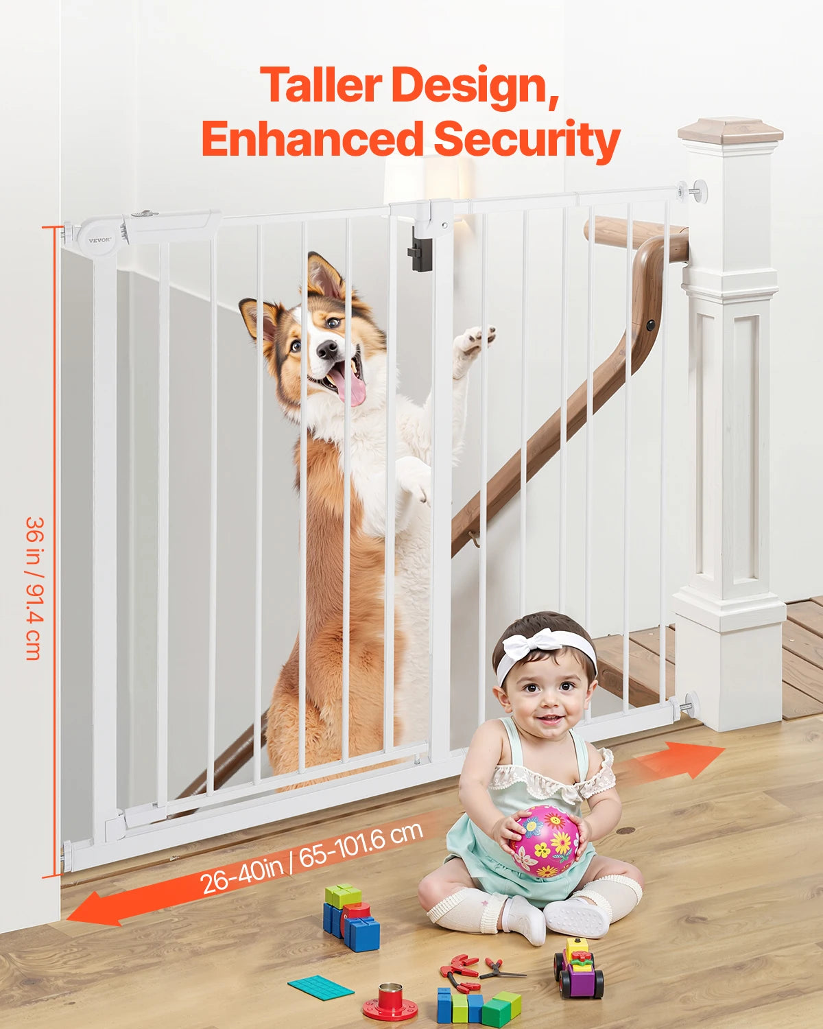 28/30/36 Inches High Dog Gate Easy Step Walk Thru Child Pet Security Pressure Mount Kit Wall Cups