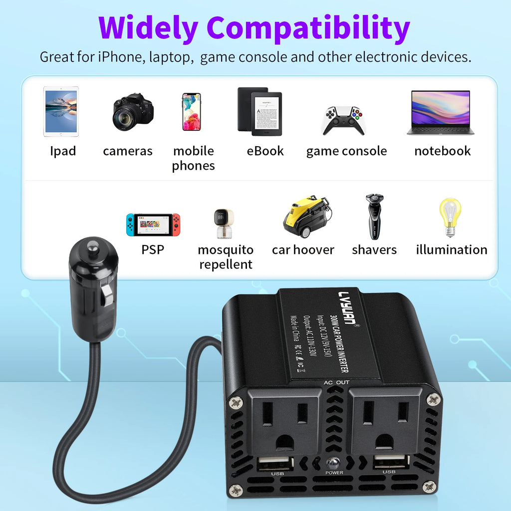 300W Car Power Inverter DC 12V To AC 110V 220V Dual USB Car Adapter