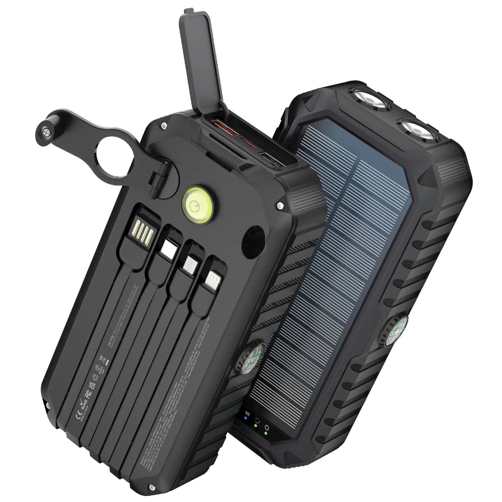40,000mAh Solar Power Bank with Hand Crank & 4 Cables,Dual UsB/Type-C Fast Charging,