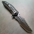 Tactical Folding Knife with Serrated Blade, Glass Breaker & Bottle Opener, EDC Pocket Knife for Men, Outdoor Survival Camping