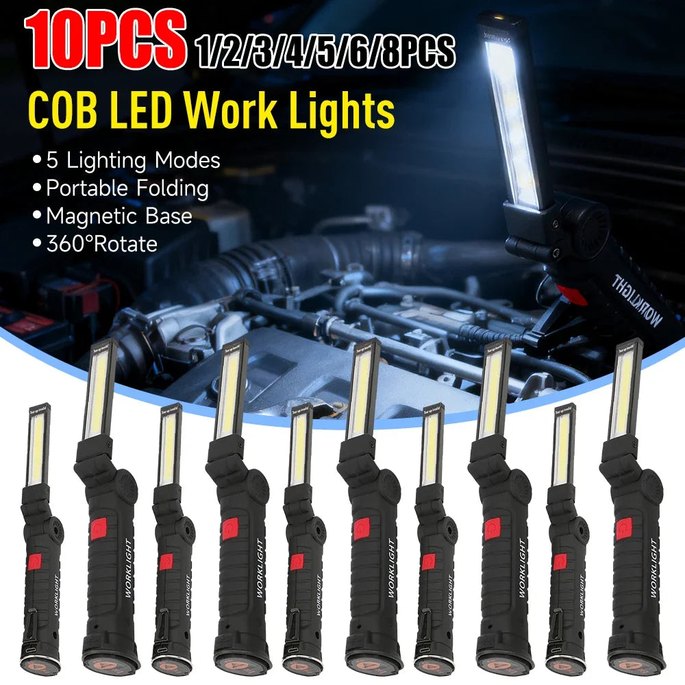 Portable COB High Power LED Flashlight USB Rechargeable Camping Lamp Torch Car Repairing Work Light Hanging Hook Magnet 5 Modes