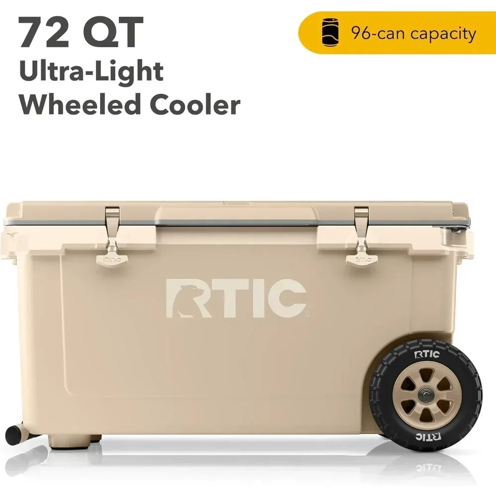 72 Quart Ultra-Light Wheeled Cooler Hard Insulated Portable Ice Chest