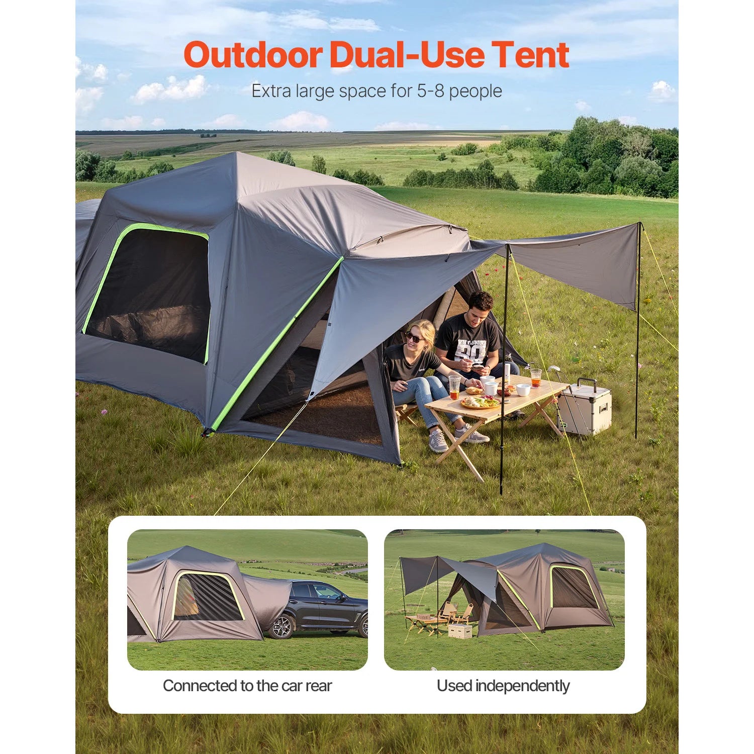 SUV Tent for Camping Waterproof Spacious Double Layer with Shade Awning , Mesh Windows