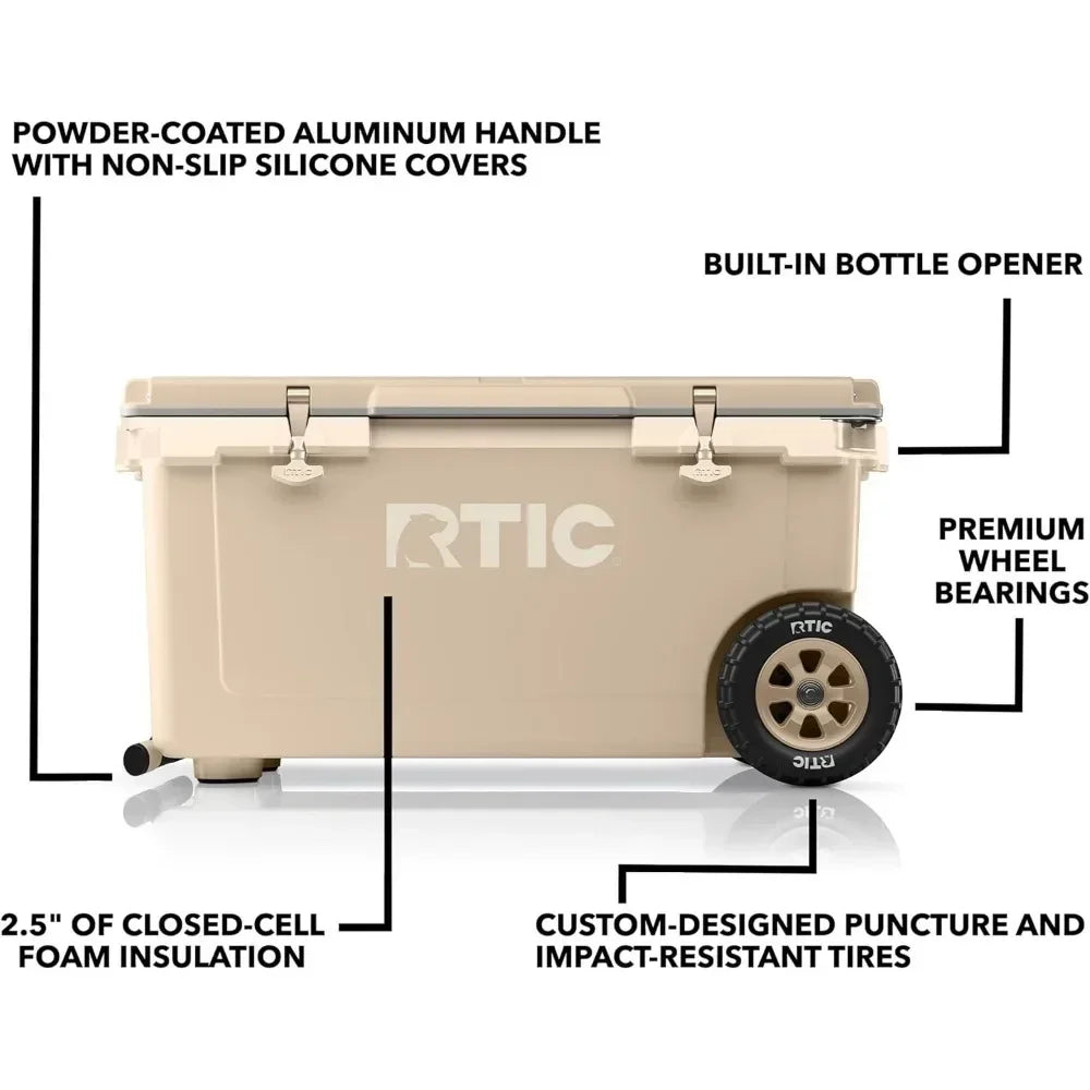 72 Quart Ultra-Light Wheeled Cooler Hard Insulated Portable Ice Chest