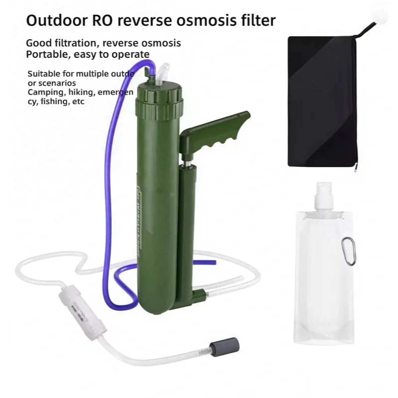 Portable Outdoor Water Purifier, Camping Filter with UF RO Pump Bushcraft Survival Tool