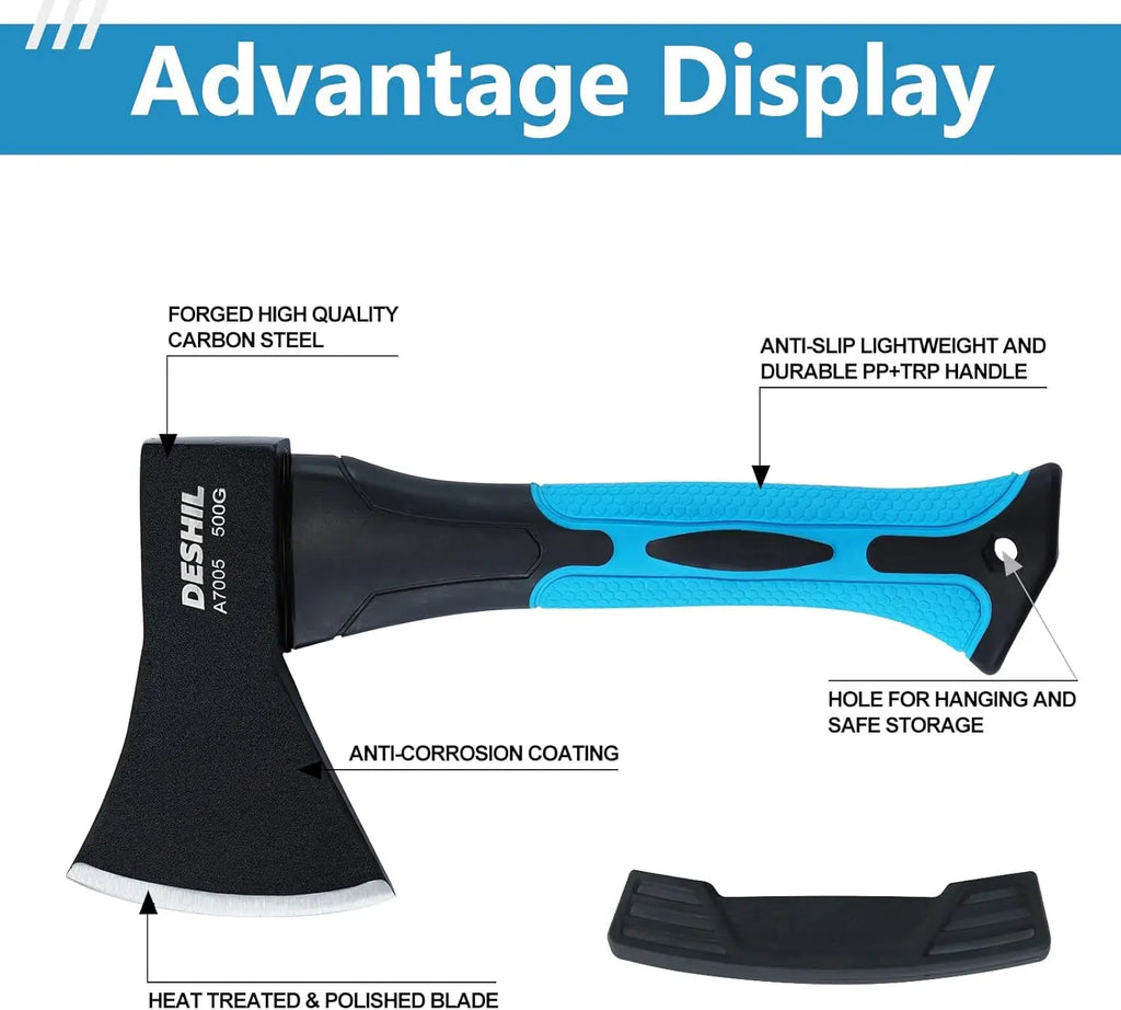 10" Outdoor Hatchet with Forged Carbon Steel Head and Anti-Slip Fiberglass Handle for Camping