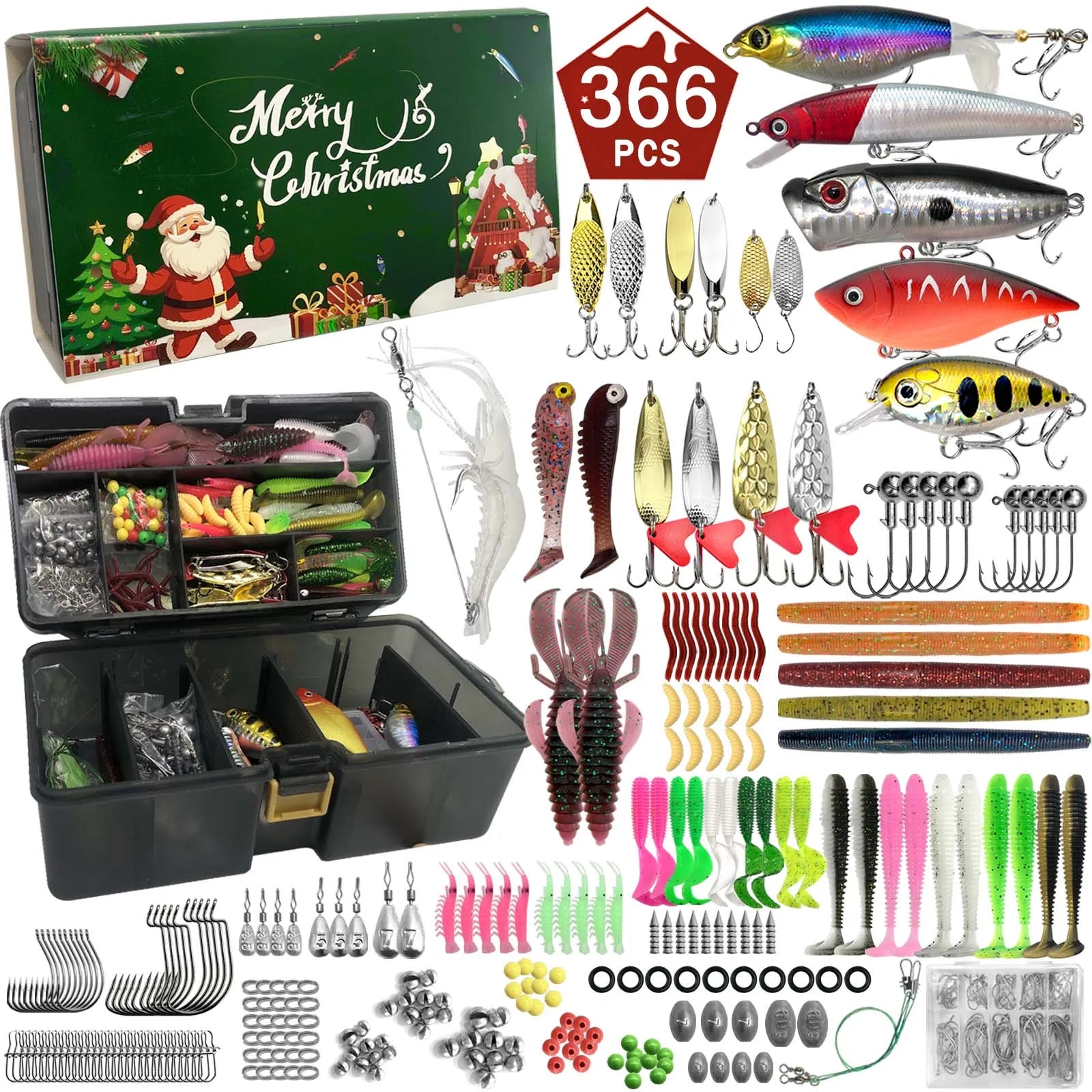 411/366/136/86Pcs of Christmas fishing lure set with storage box,
