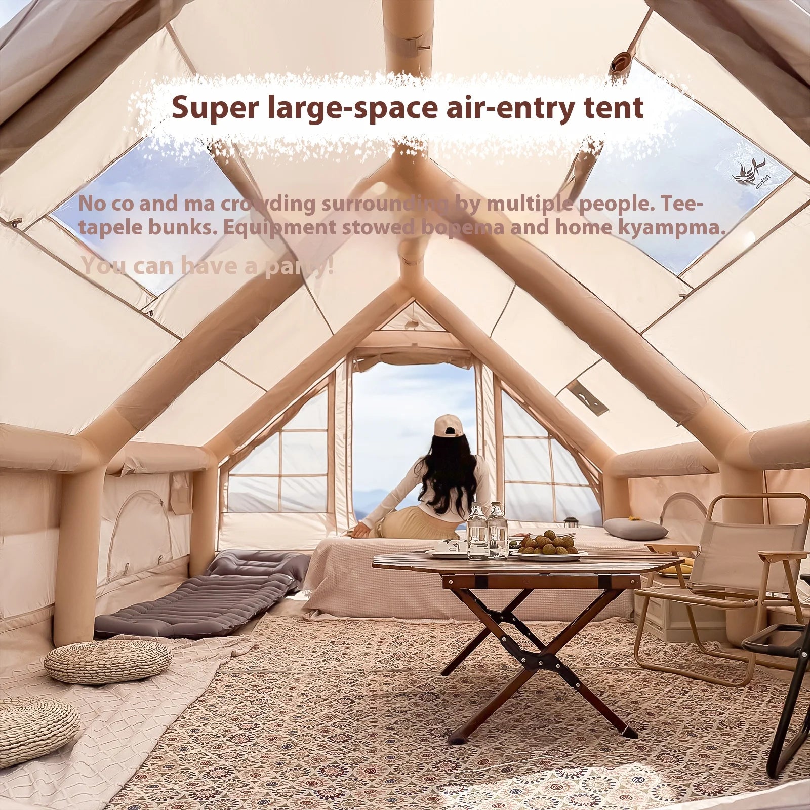 Inflatable, Luxury Camping Tents  With Stove Plug, 4/6/8 Person Family Camping