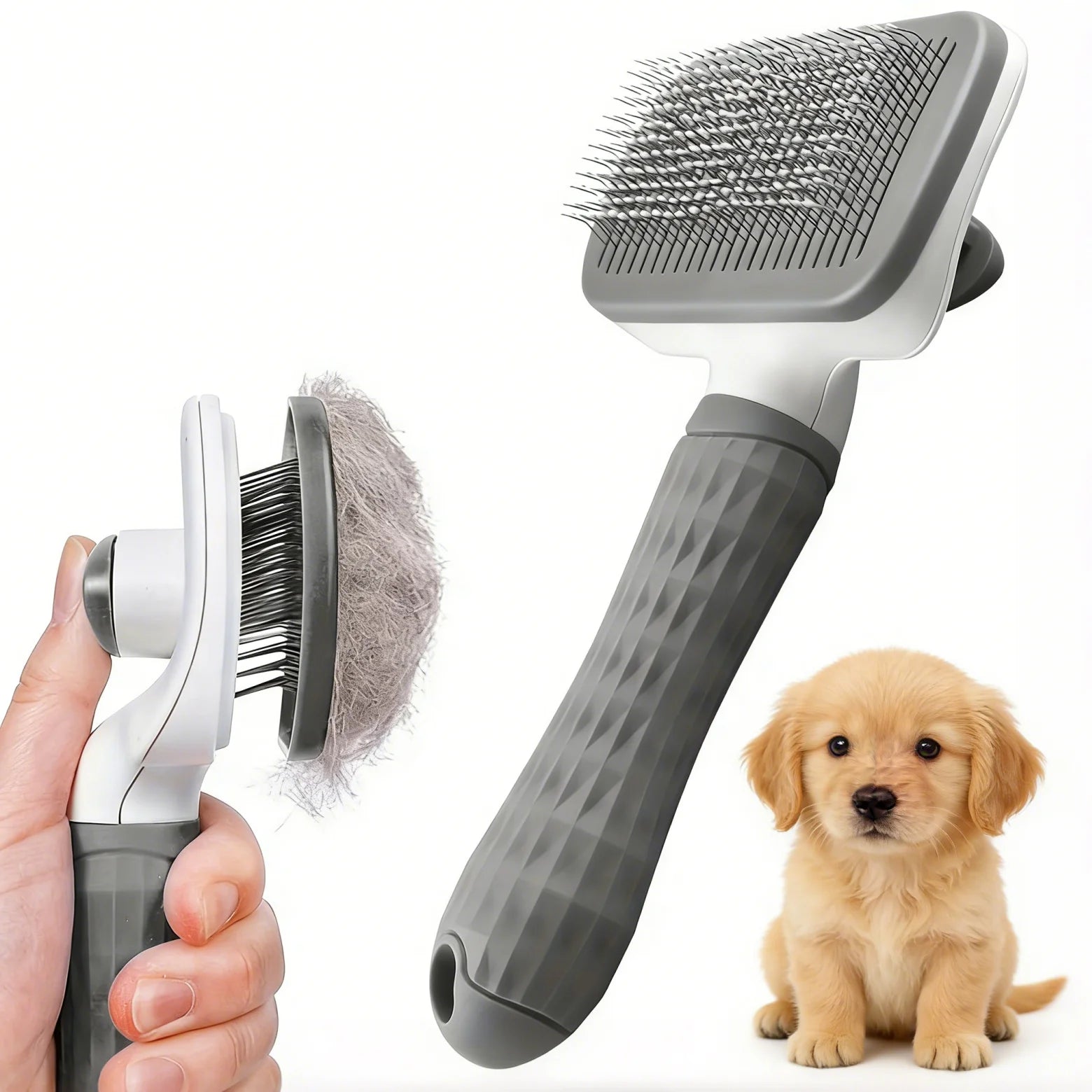 Pet Grooming Brush with One-Click Hair Removal,
