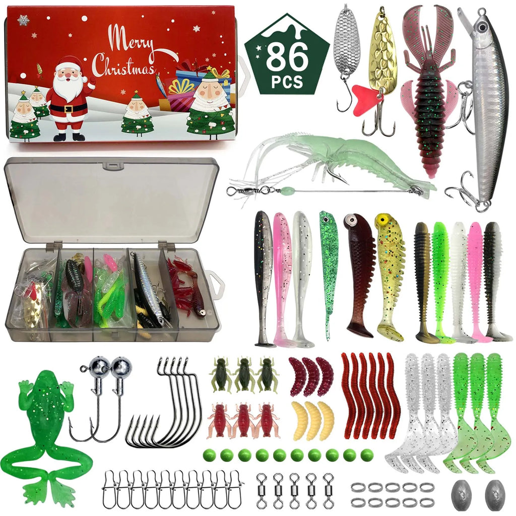 411/366/136/86Pcs of Christmas fishing lure set with storage box,