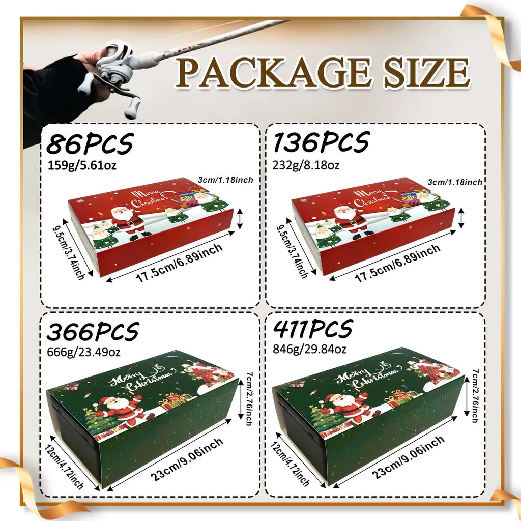 411/366/136/86Pcs of Christmas fishing lure set with storage box,
