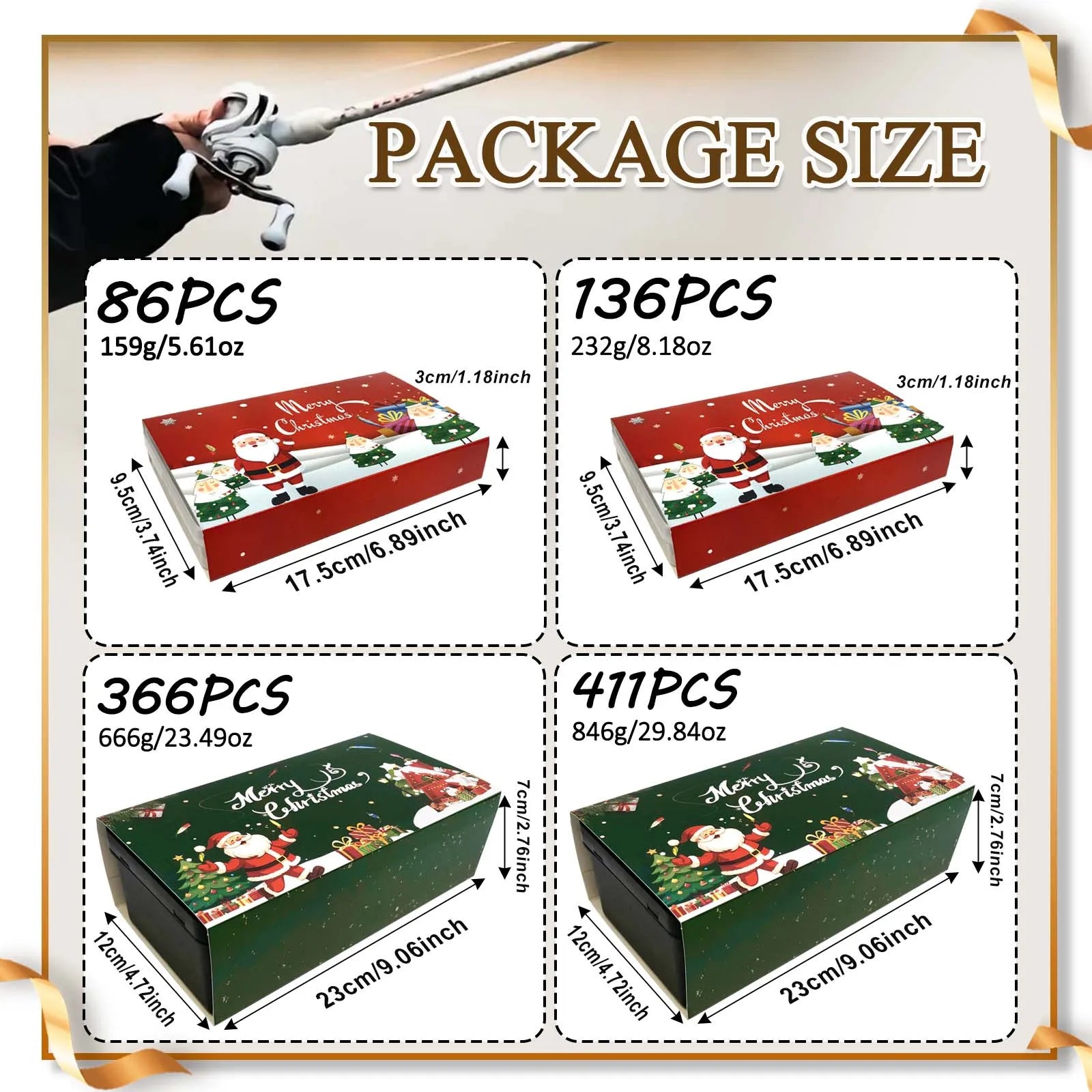 411/366/136/86Pcs of Christmas fishing lure set with storage box,