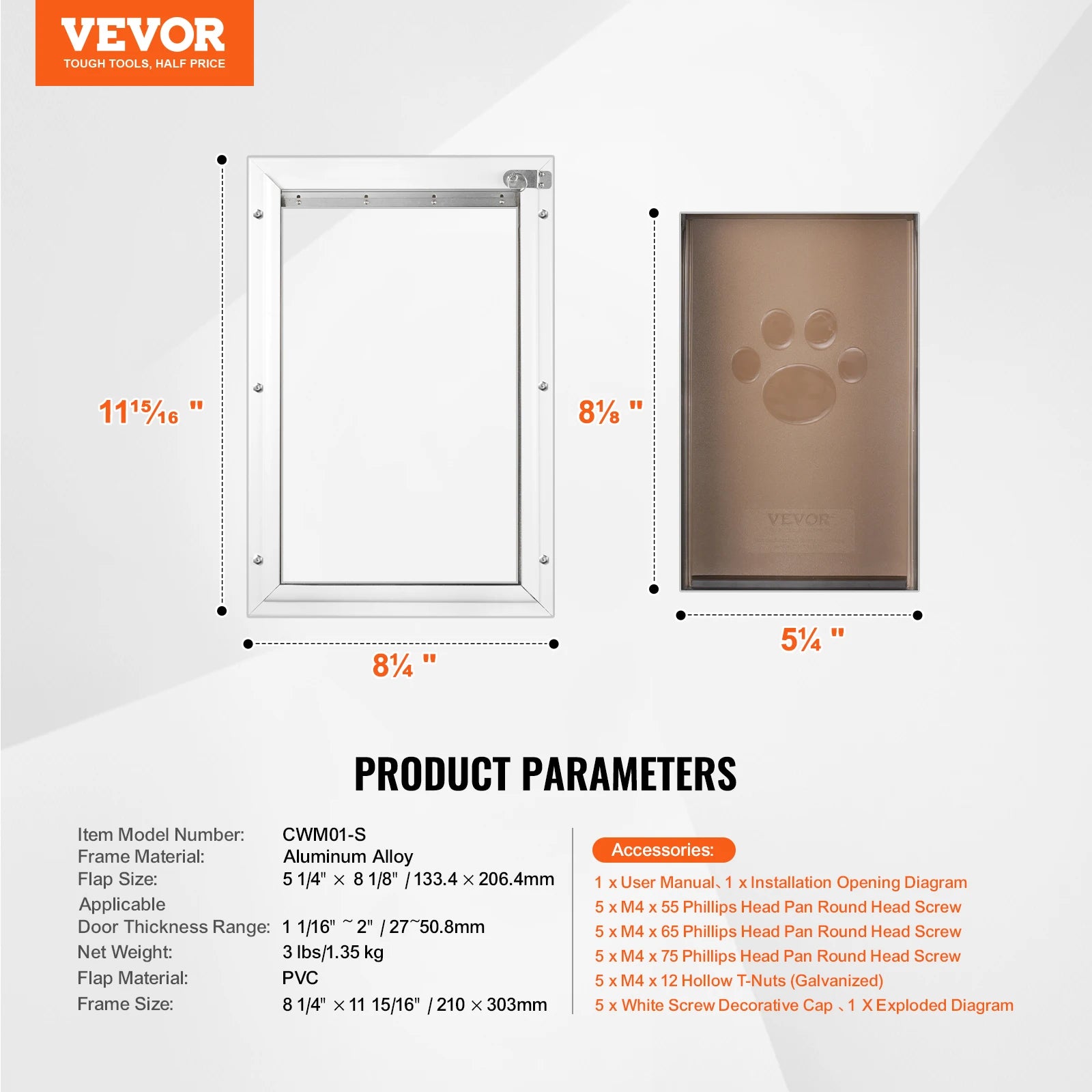 Pet Door Aluminum Frame with Lock and Flap System Weatherproof