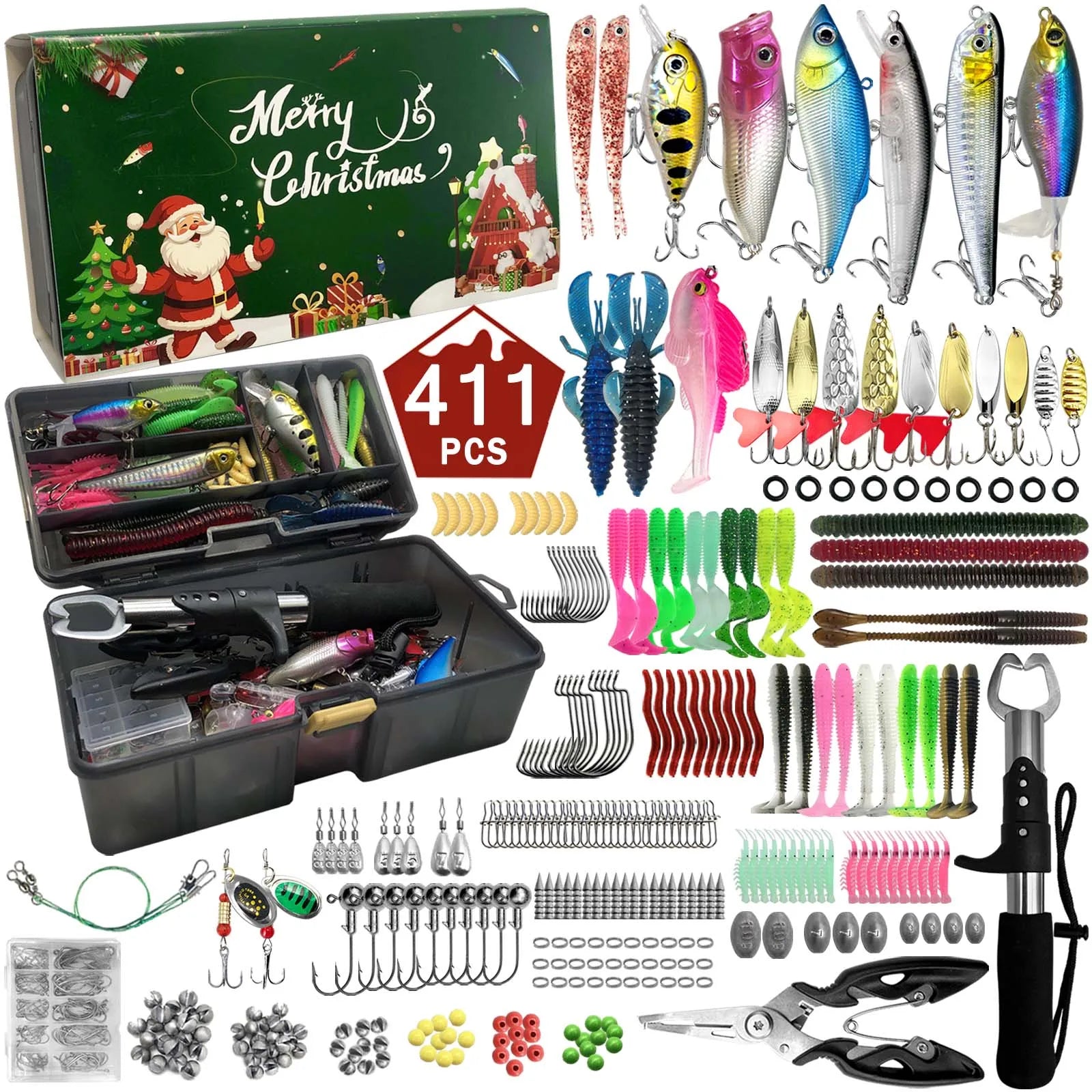 411/366/136/86Pcs of Christmas fishing lure set with storage box,