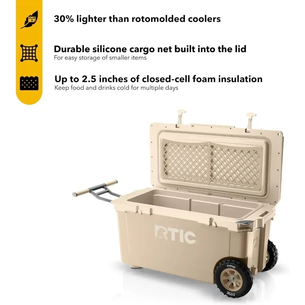 72 Quart Ultra-Light Wheeled Cooler Hard Insulated Portable Ice Chest