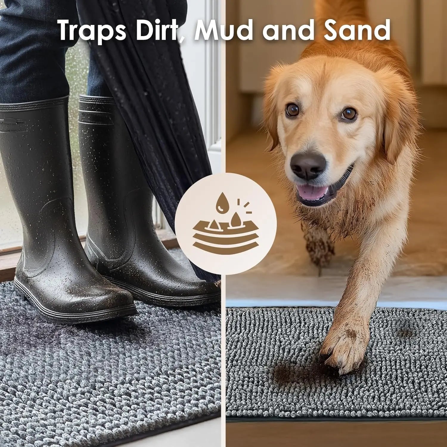 Super Absorbent Dog Door Mat for Muddy Paws, Quick Dry Washable Pet Rug, Non-Slip Indoor Outdoor Entryway,