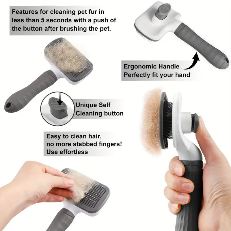 Pet Grooming Brush with One-Click Hair Removal,