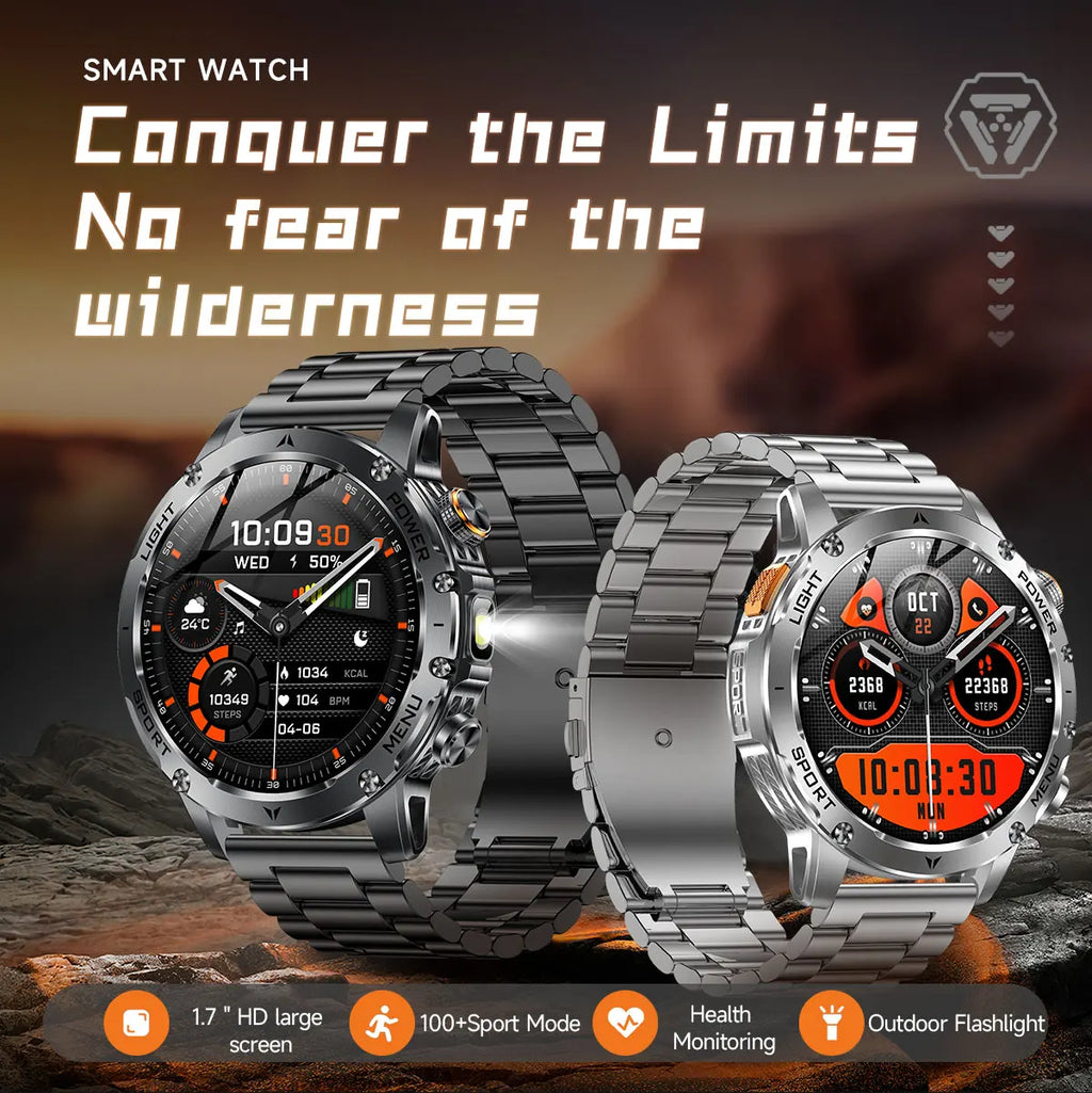 2026 New Military Smart Watch 1000Mah Battery Fitness Tracking 10ATM Waterproof Tactics Sport Flashlight call Bracelet For