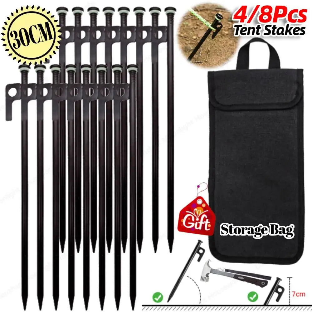 4/8Pcs  Forged Steel Tent Pegs Heavy Duty Ground Stakes 30cm Camping Tent Spikes with Storage Bag