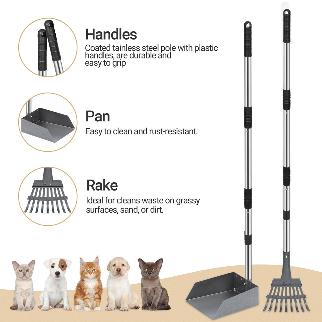 Dog Pooper Scooper, Dog Poop Tray and Rake Set,