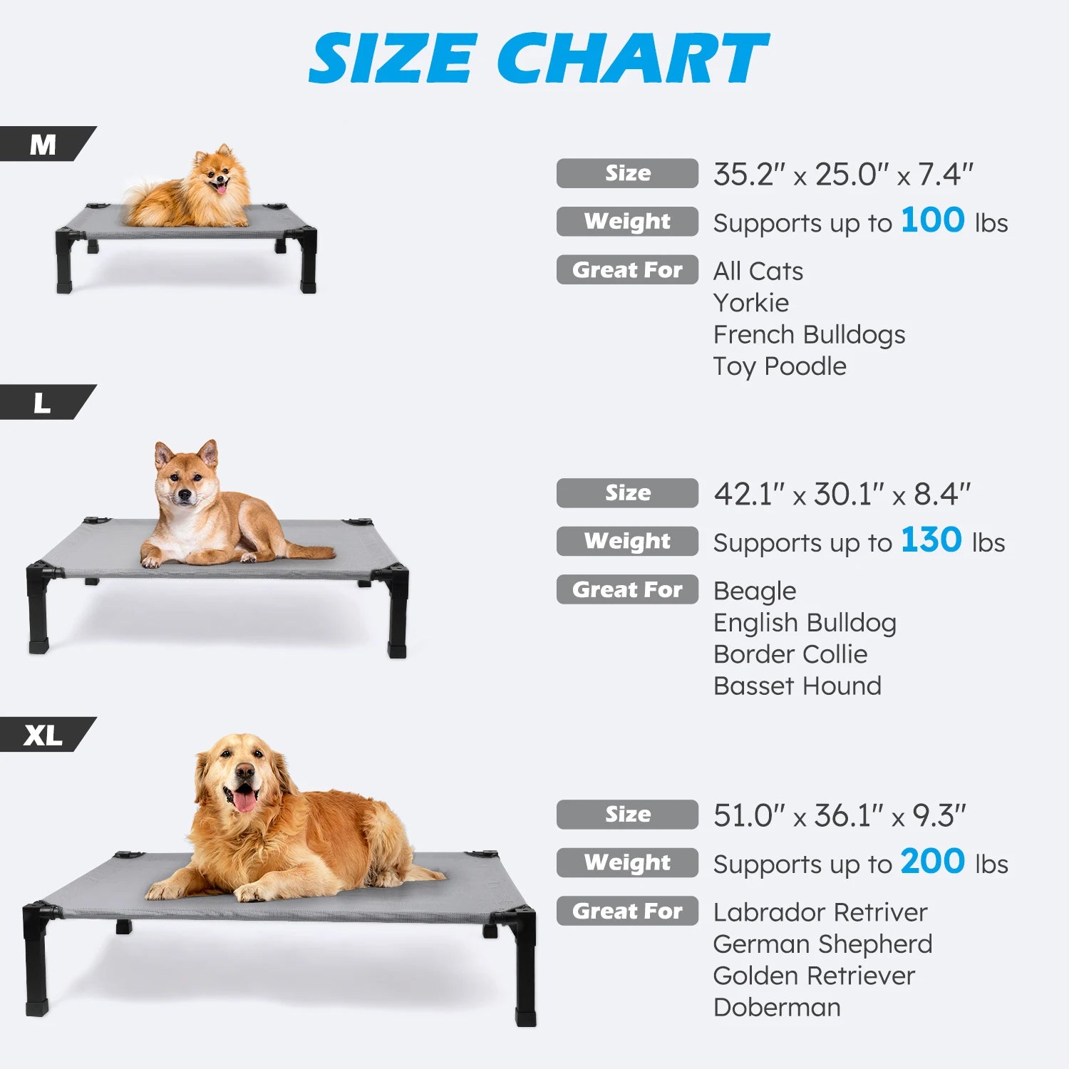 Elevated Dog Bed, Cooling Raised Pet Cot with Chew Proof Washable Breathable Mesh and Metal Frame,