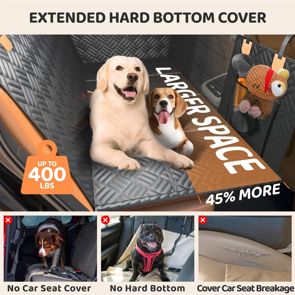 Car Rear Seat Dog Seat Cover, Hard Bottom Rear Seat Extender, Load-Bearing 400 Pounds,