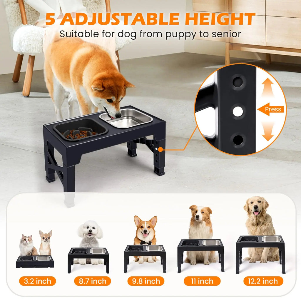 2-in-1 Elevated Slow Feeder Dog Bowls, Non-Slip Stainless Steel/Plastic