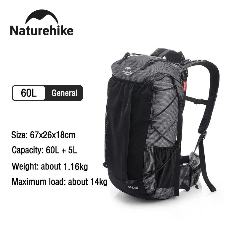 Outdoor Mountain Backpack 60+5L Waterproof High Capacity Climbing, Hiking Travel Bag With Rain Cover