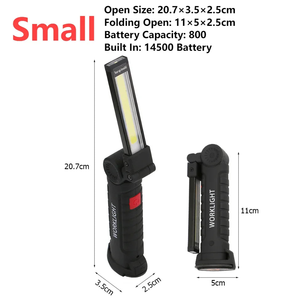 Portable COB High Power LED Flashlight USB Rechargeable Camping Lamp Torch Car Repairing Work Light Hanging Hook Magnet 5 Modes