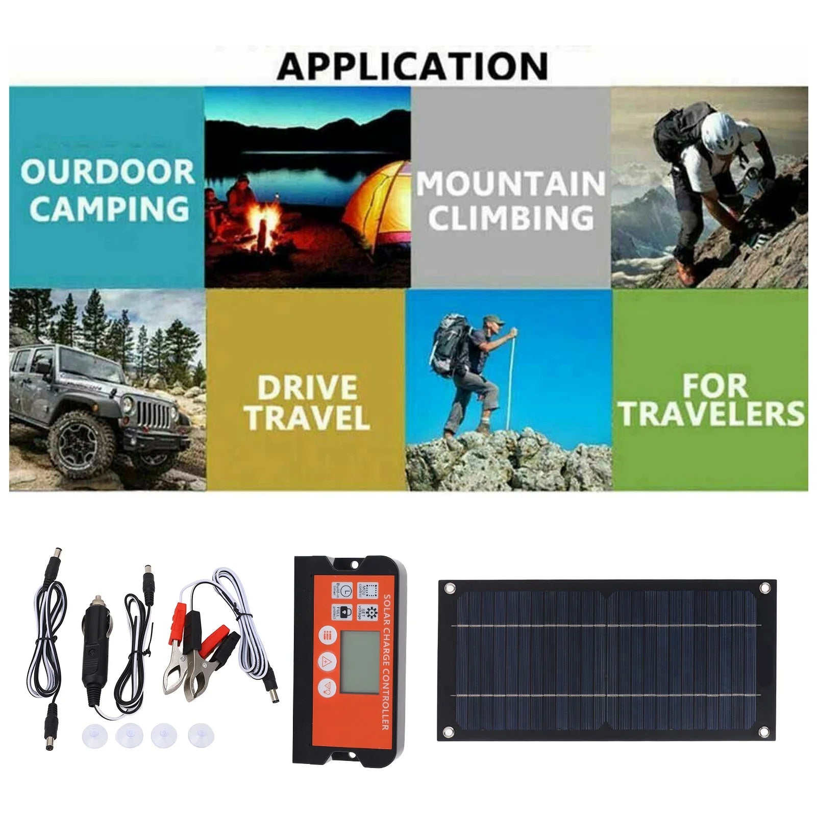 Portable 600W Solar Panel Charger Monocrystalline Silicon 100A Charge Controller Durable Solar Panel Kit for RV Outdoor Camping
