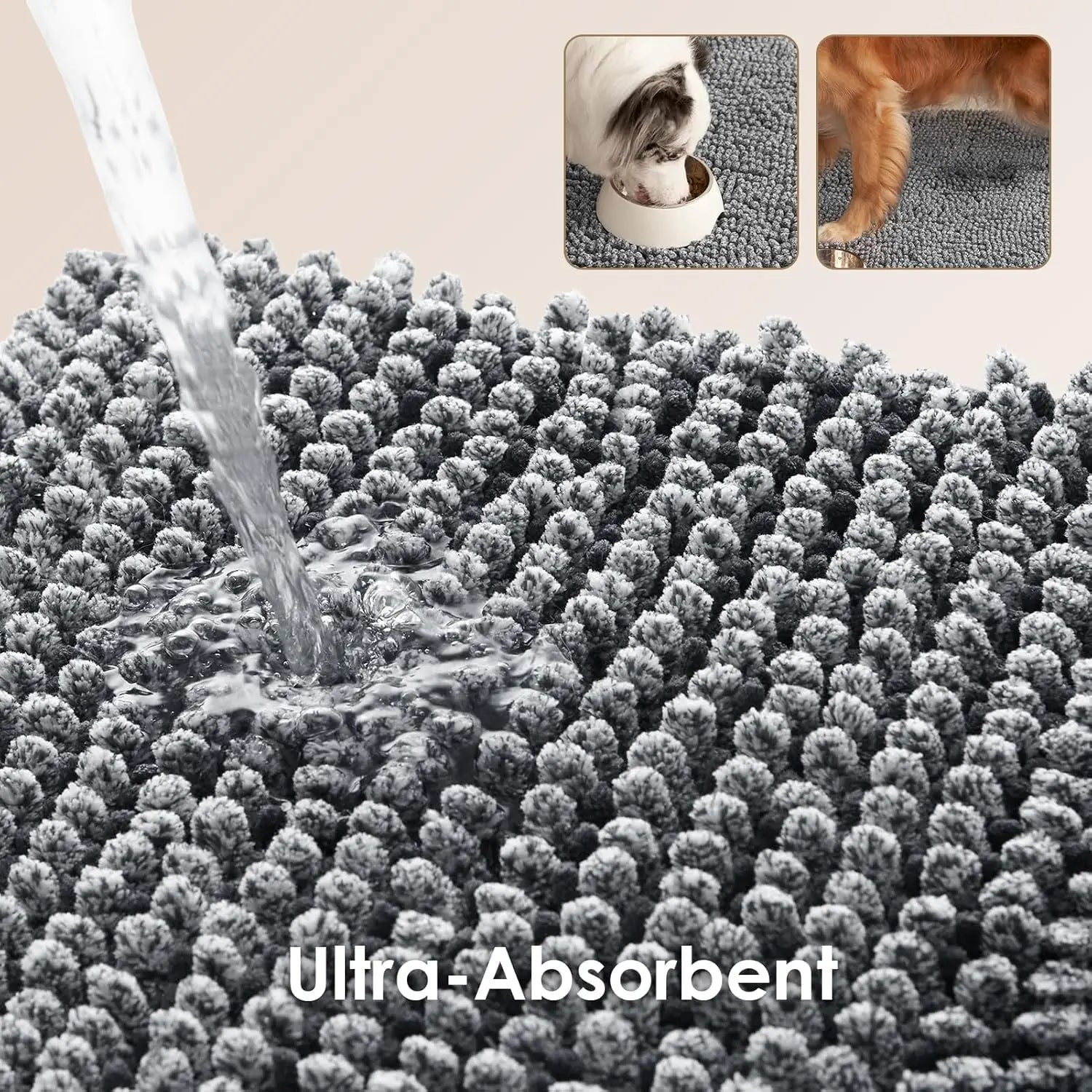 Super Absorbent Dog Door Mat for Muddy Paws, Quick Dry Washable Pet Rug, Non-Slip Indoor Outdoor Entryway,