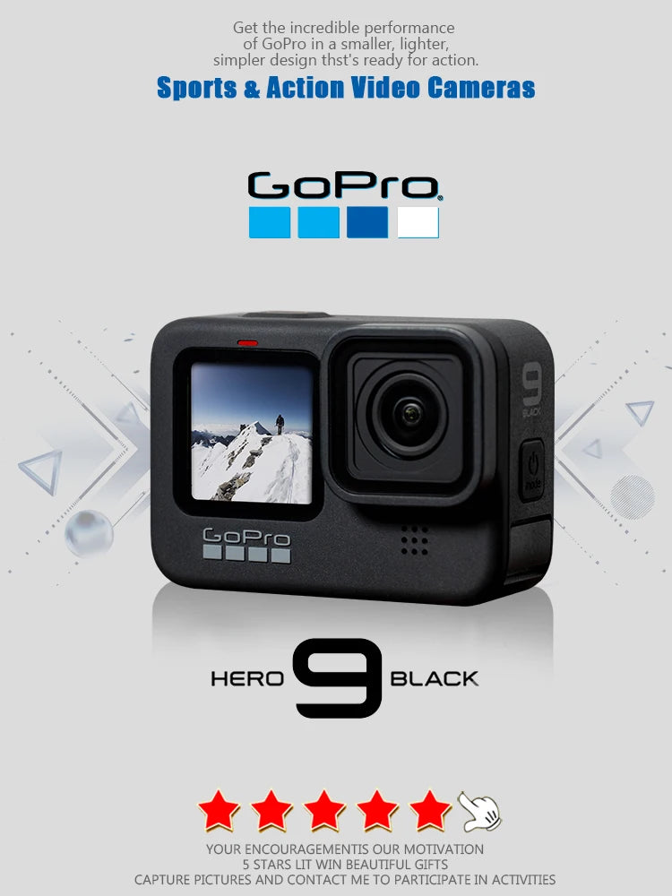 GoPro HERO 9 Black Action Camera 4K 5K with Color Front Screen Sports Cam 20MP Photos, Live Streaming Go Pro HERO 9