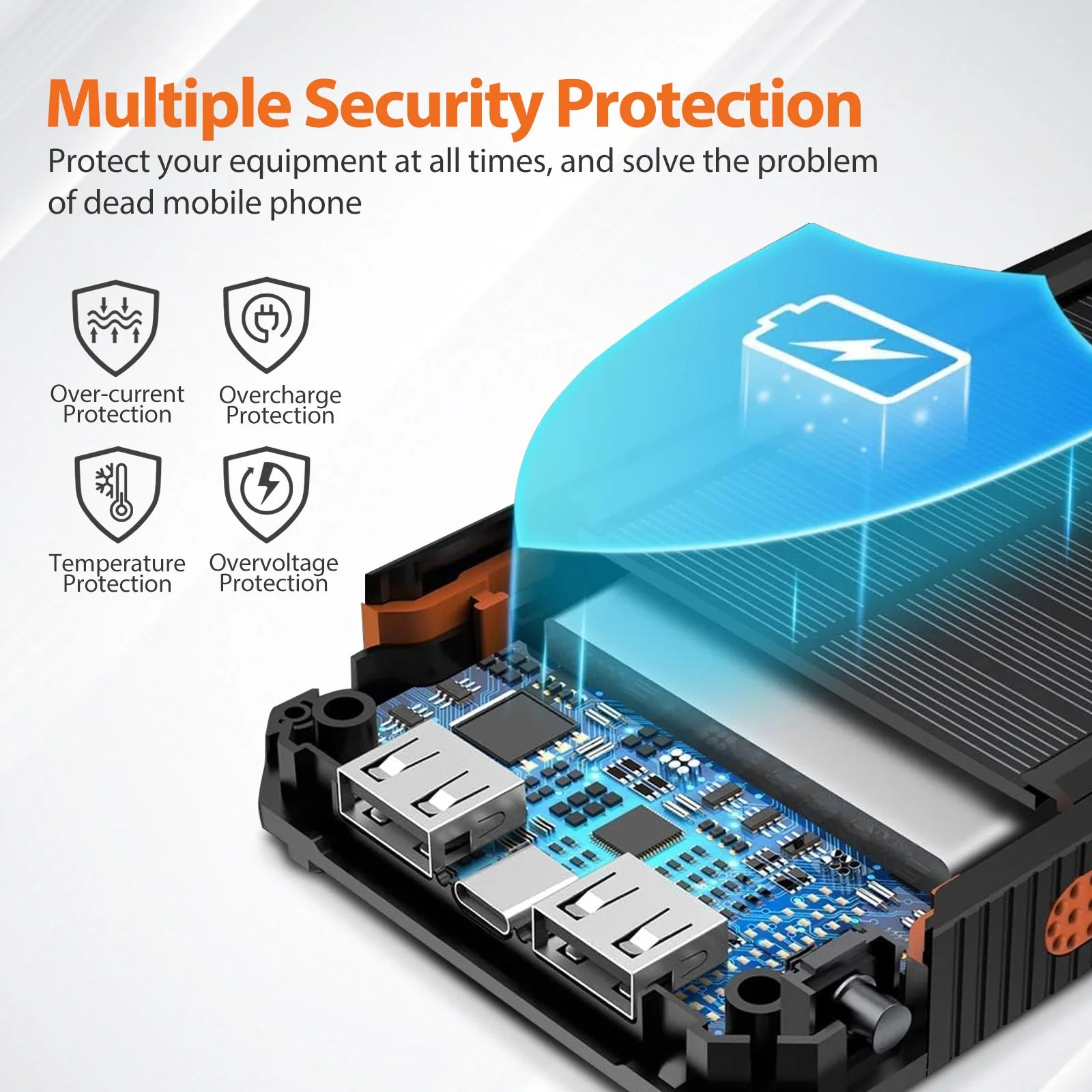 20000mAh Solar Power Bank Portable Solar Charger Waterproof Dual 5V USB Ports 2 LED Lights