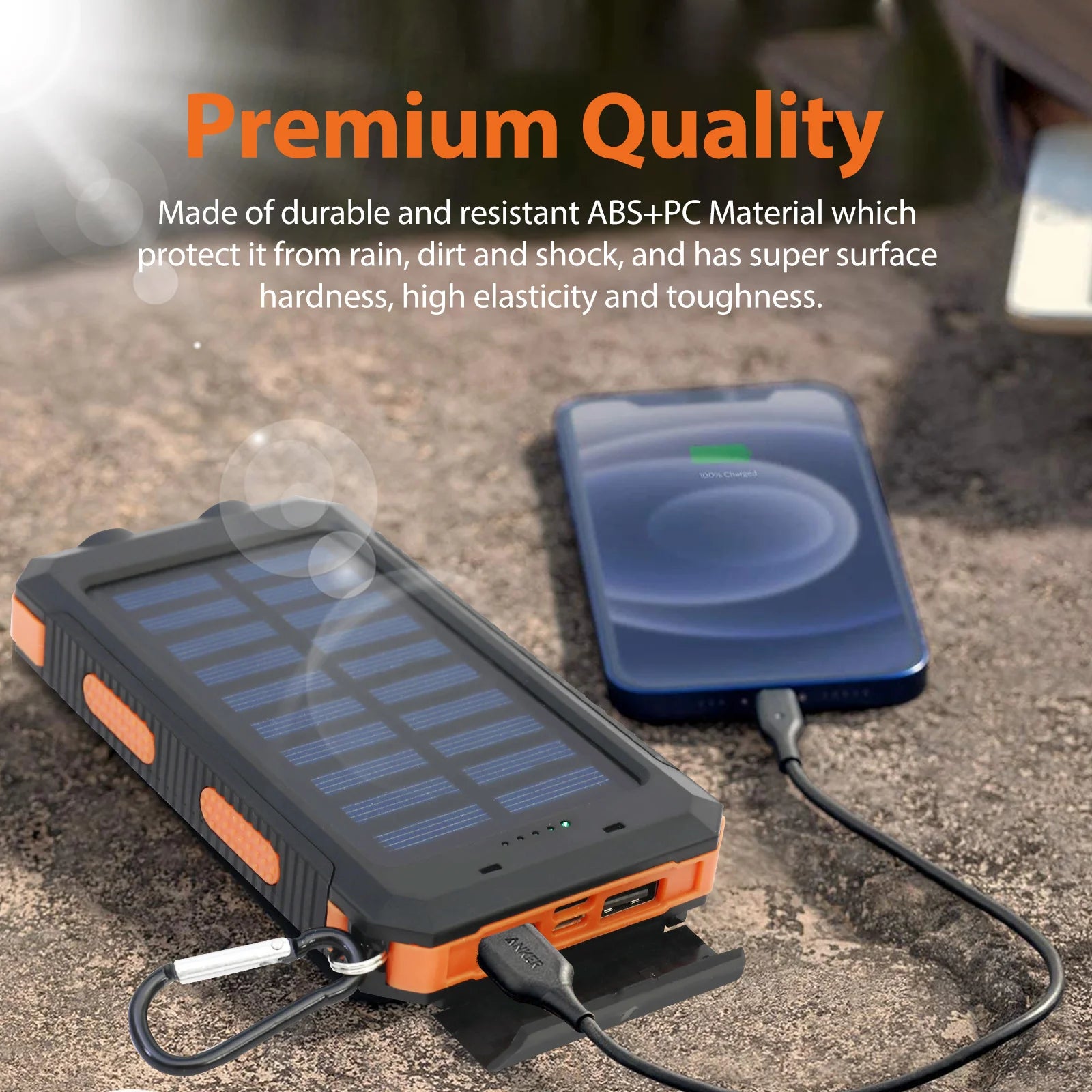 20000mAh Solar Power Bank Portable Solar Charger Waterproof Dual 5V USB Ports 2 LED Lights