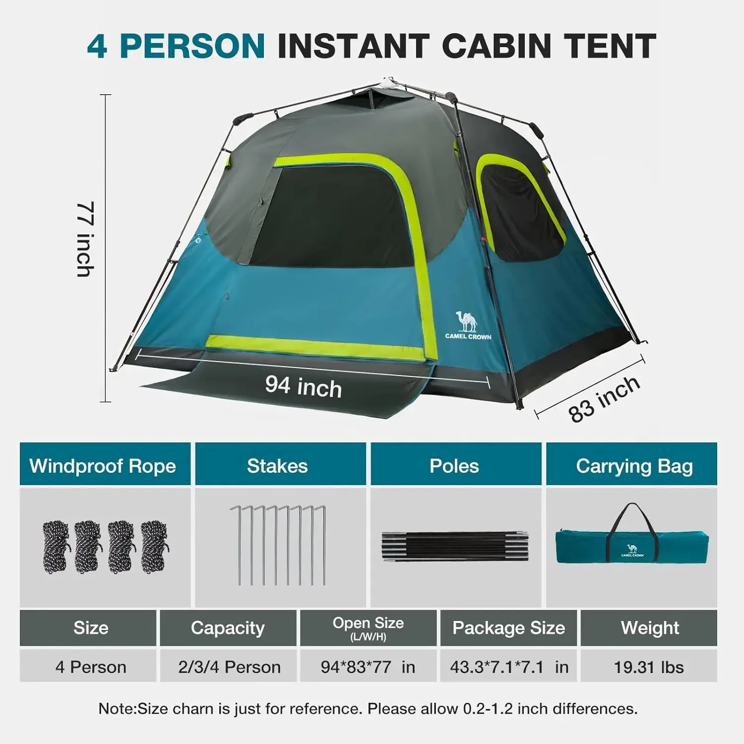 Instant Tents for Camping 4-6 Person Waterproof Easy Setup Sets Up in 60 Seconds