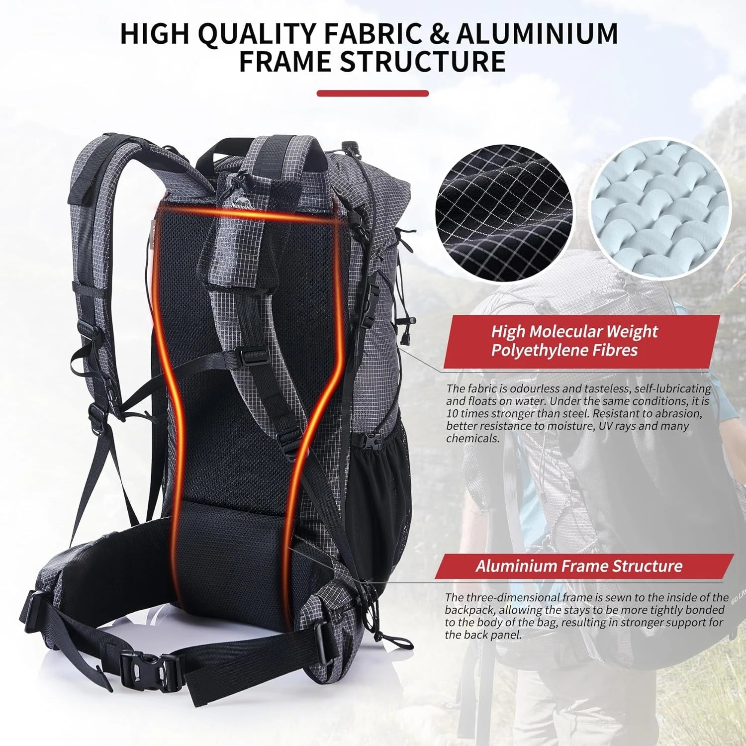 Outdoor Mountain Backpack 60+5L Waterproof High Capacity Climbing, Hiking Travel Bag With Rain Cover