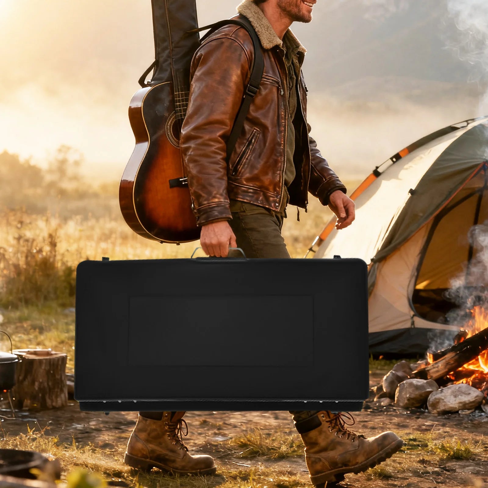 Portable Tabletop Rectangular Cold-rolled Sheet 3-Burner Gas Camping Cooking Stove Piezo Ignition for Outdoor Hiking