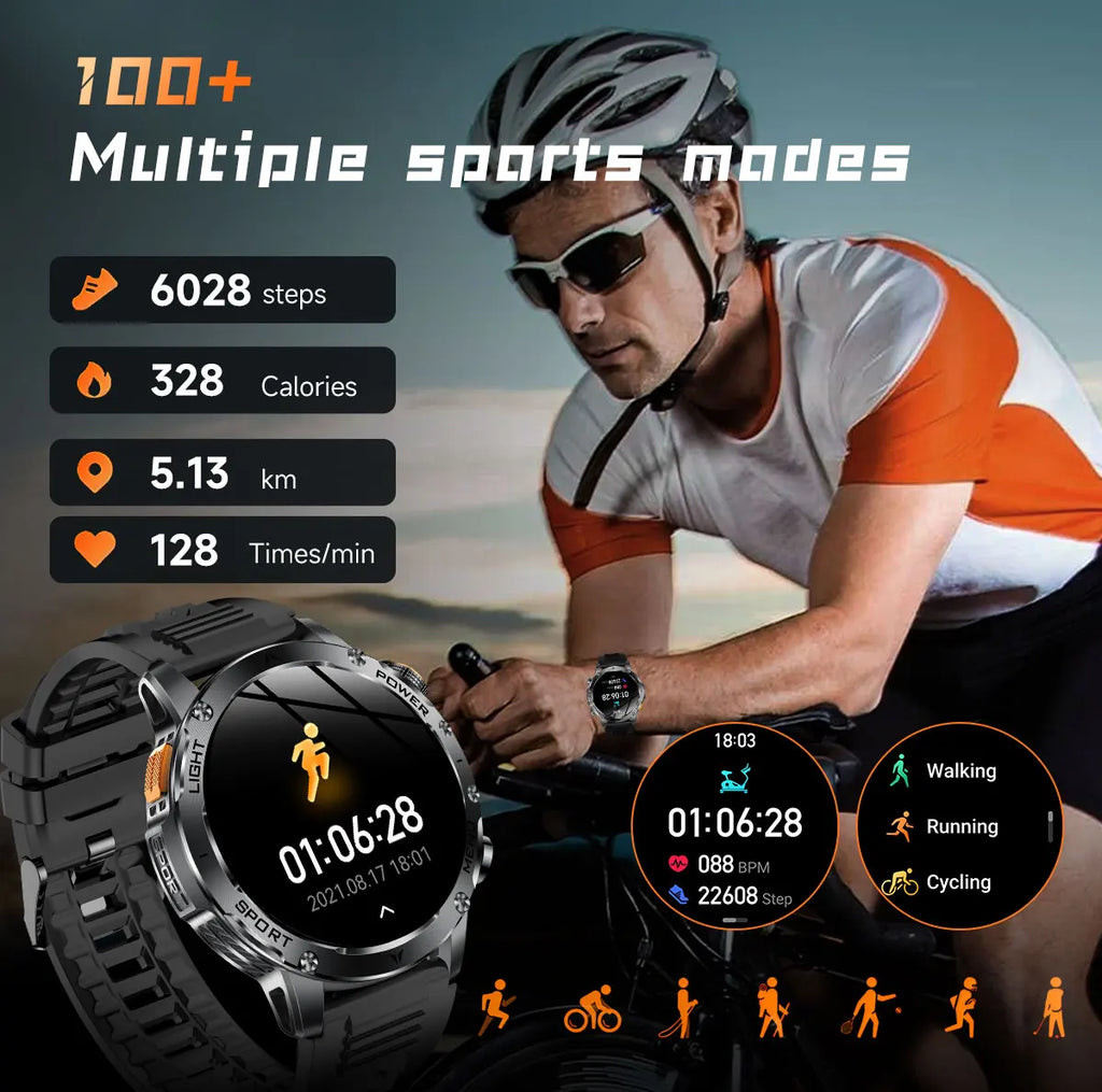 2026 New Military Smart Watch 1000Mah Battery Fitness Tracking 10ATM Waterproof Tactics Sport Flashlight call Bracelet For