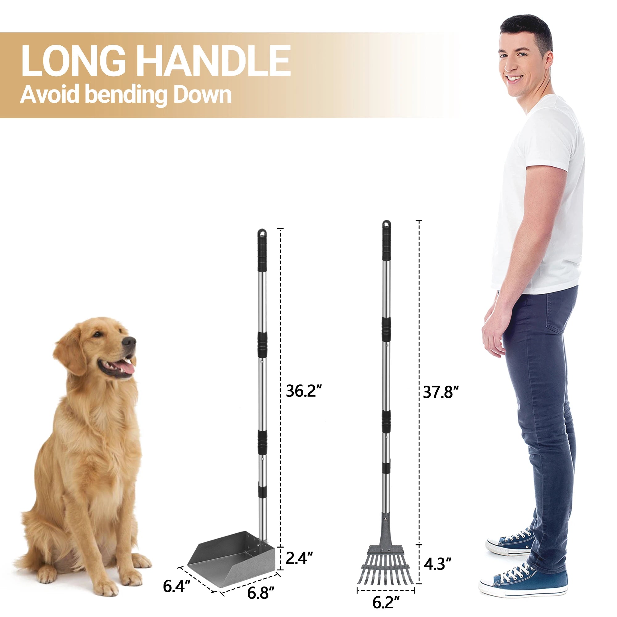 Dog Pooper Scooper, Dog Poop Tray and Rake Set,