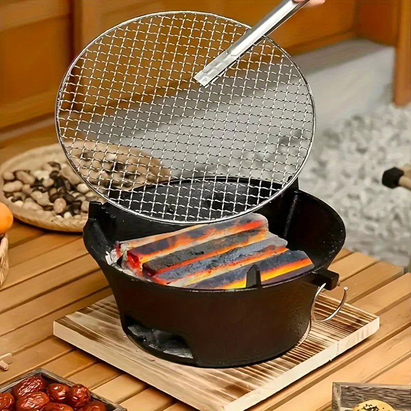 Round barbecue grill, portable camping stove, picnic barbecue party stove, family camping, desktop small charcoal barbecue grill