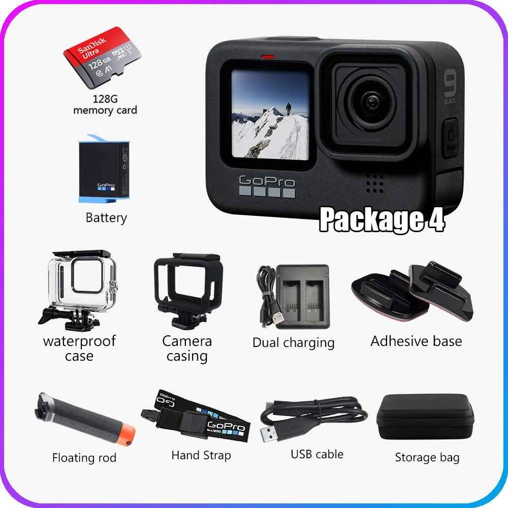 GoPro HERO 9 Black Action Camera 4K 5K with Color Front Screen Sports Cam 20MP Photos, Live Streaming Go Pro HERO 9